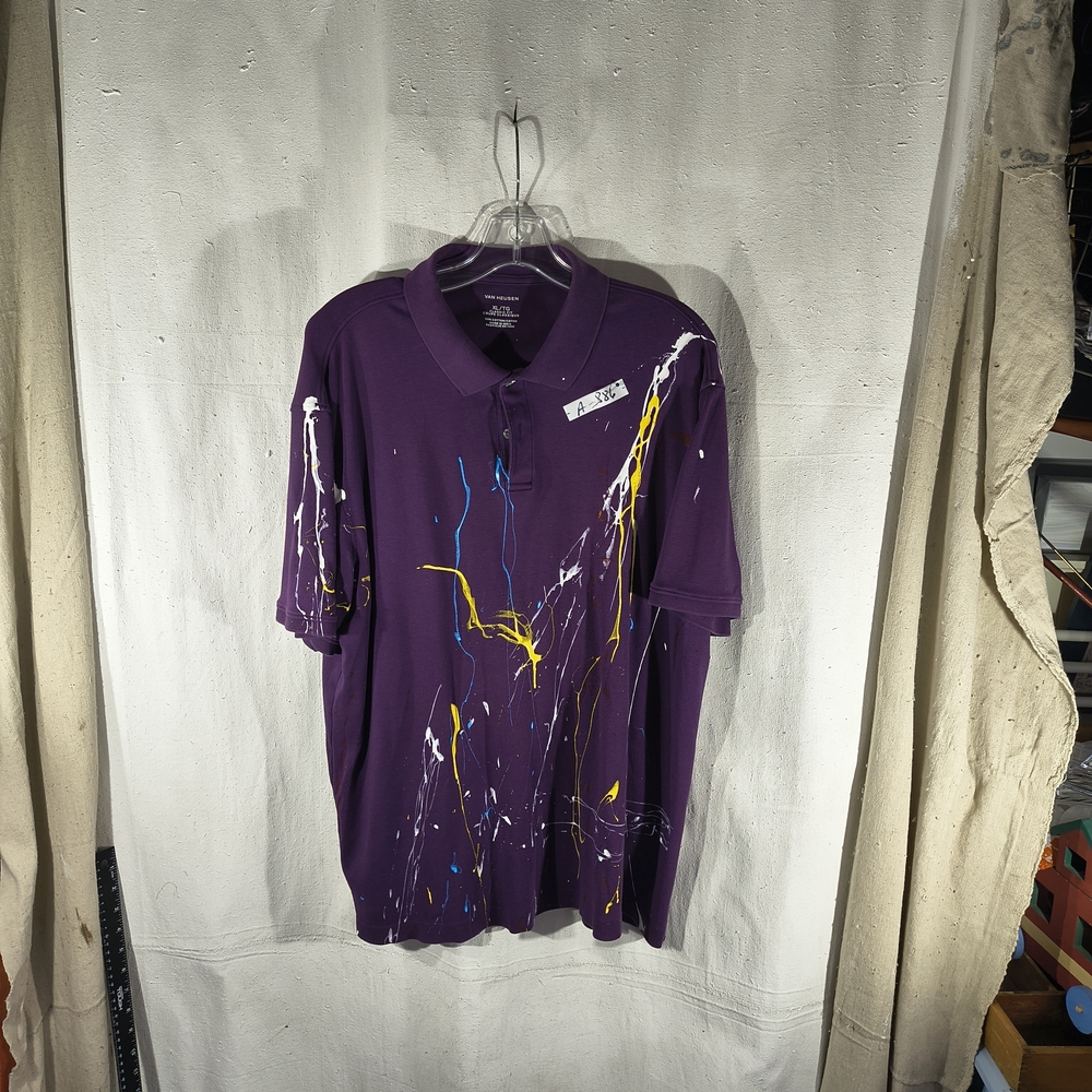 Timothy Designs Men's Size XL Purple Polo Shirt W/Unique Street Wear Art Design